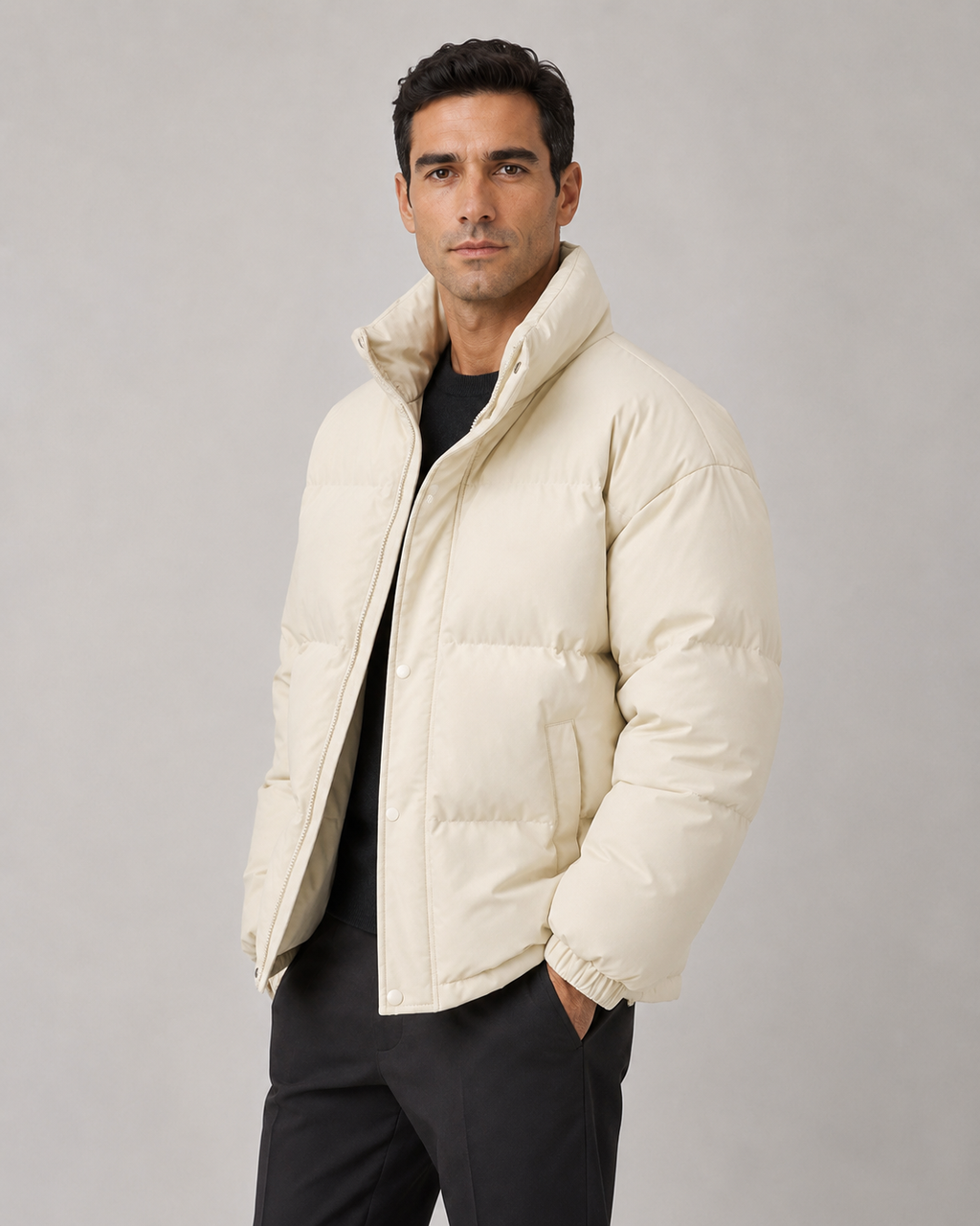 Men's oversized puffer jacket with stand collar