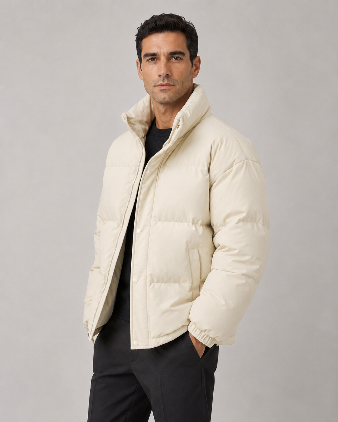 Men's oversized puffer jacket with stand collar