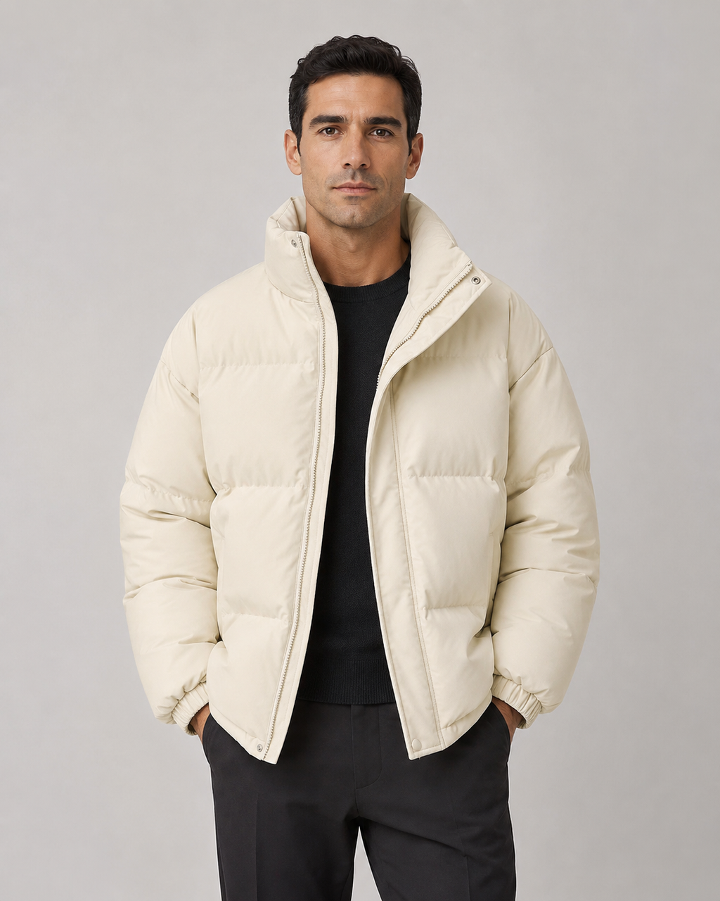 Men's oversized puffer jacket with stand collar