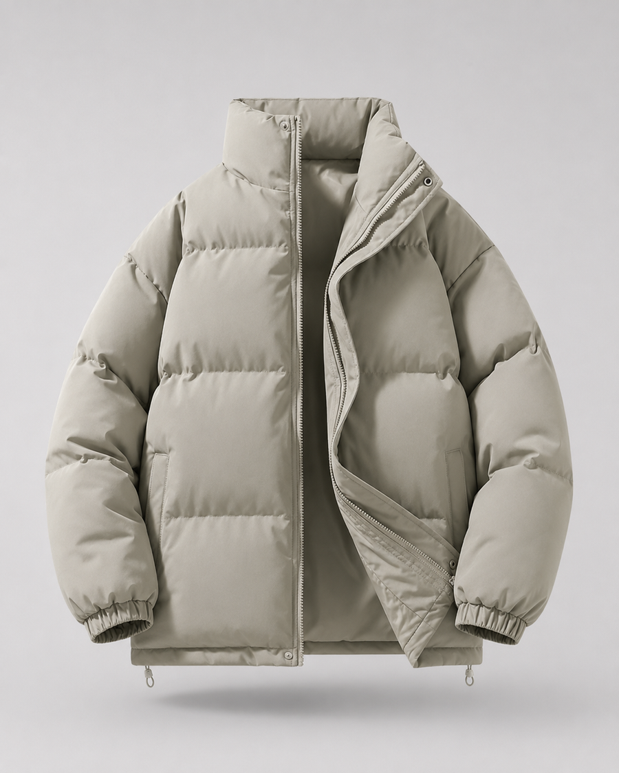 Men's oversized puffer jacket with stand collar