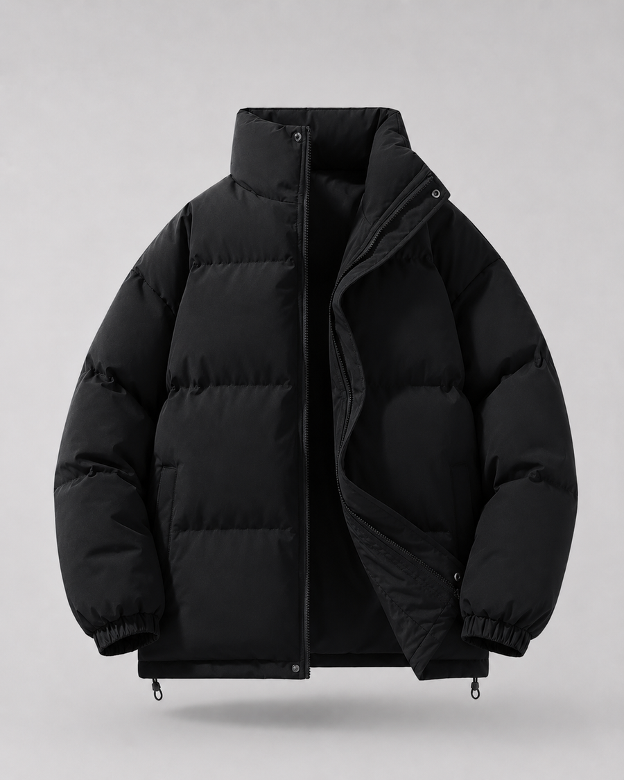 Men's oversized puffer jacket with stand collar