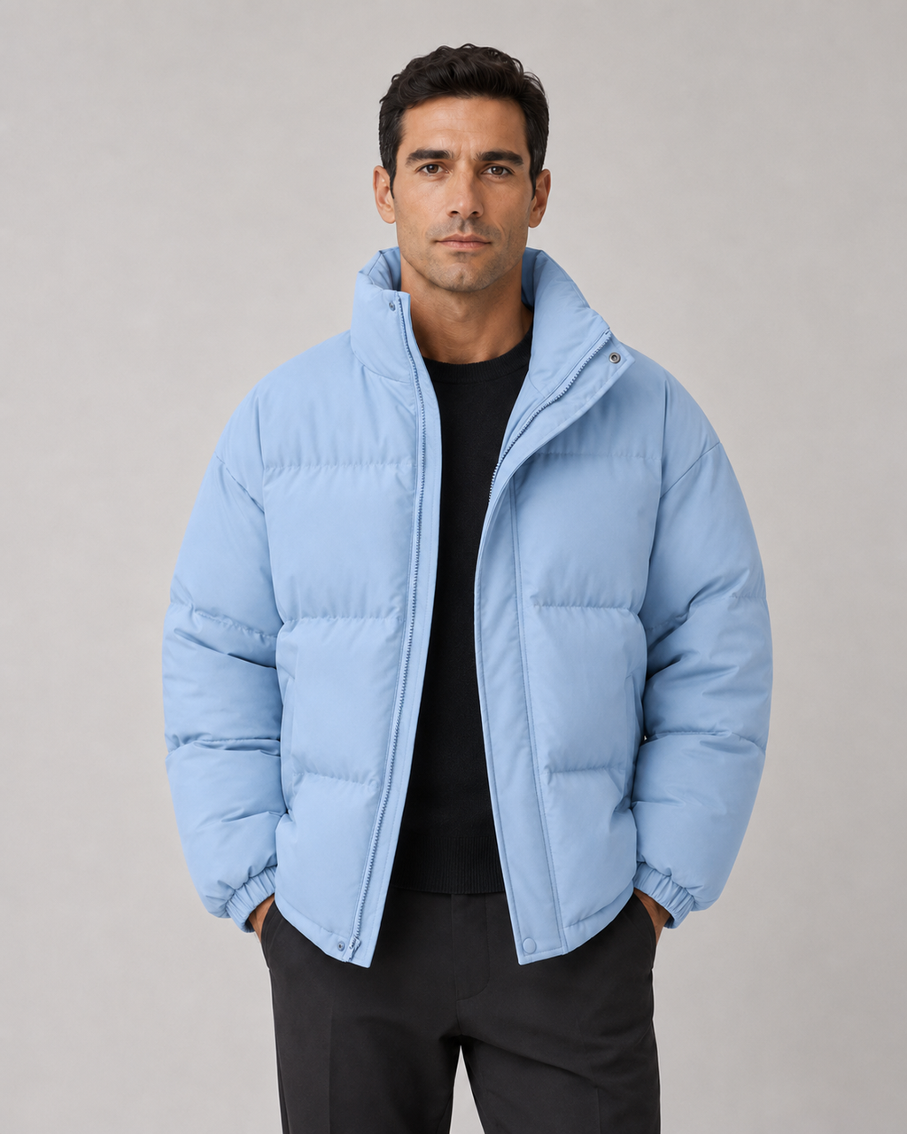 Men's oversized puffer jacket with stand collar