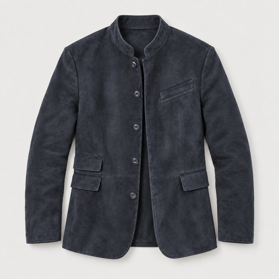 Men's stand collar blazer in Black | Stoodleigh – front view