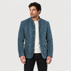 Men's stand collar blazer in Blue | Stoodleigh – front view