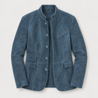 Men's stand collar blazer in Blue | Stoodleigh – front view