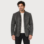 Men's stand collar blazer in Grey | Stoodleigh – front view