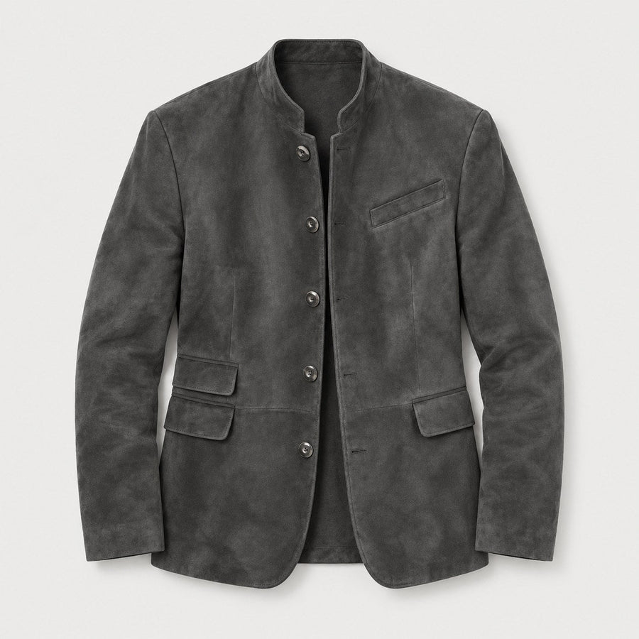 Men's stand collar blazer in Grey | Stoodleigh – front view