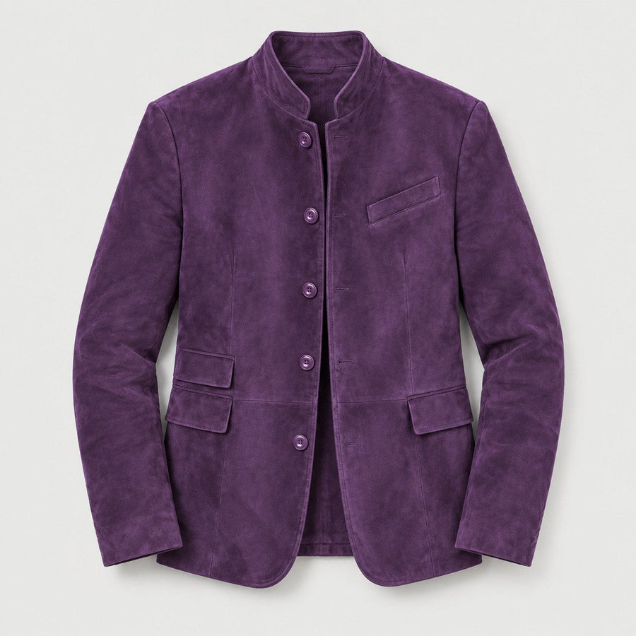Men's stand collar blazer in Purple | Stoodleigh – front view