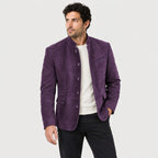 Men's stand collar blazer in Purple | Stoodleigh – side view