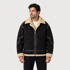 Men's faux suede aviator jacket in Black | Yarcombe – front view