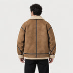 Men's faux suede aviator jacket in Tan | Yarcombe – back view