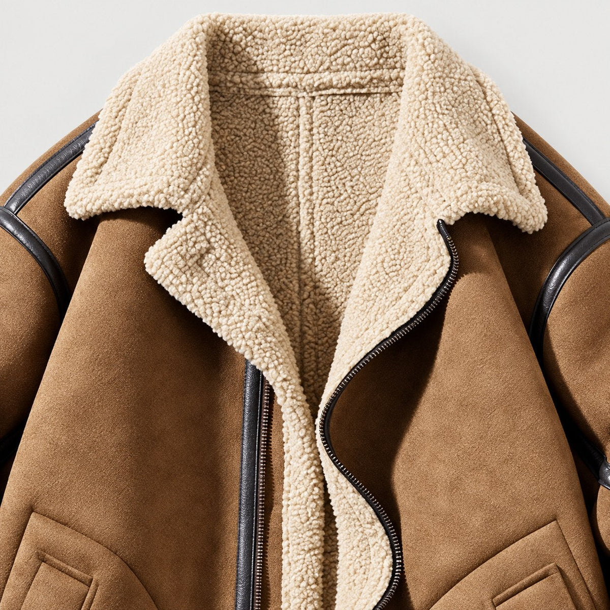 Men's faux suede aviator jacket in Tan | Yarcombe – detail view