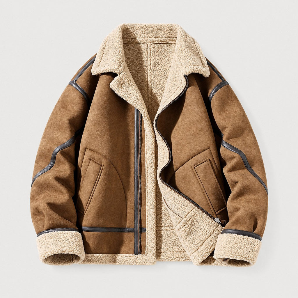 Men's faux suede aviator jacket in Tan | Yarcombe – front view