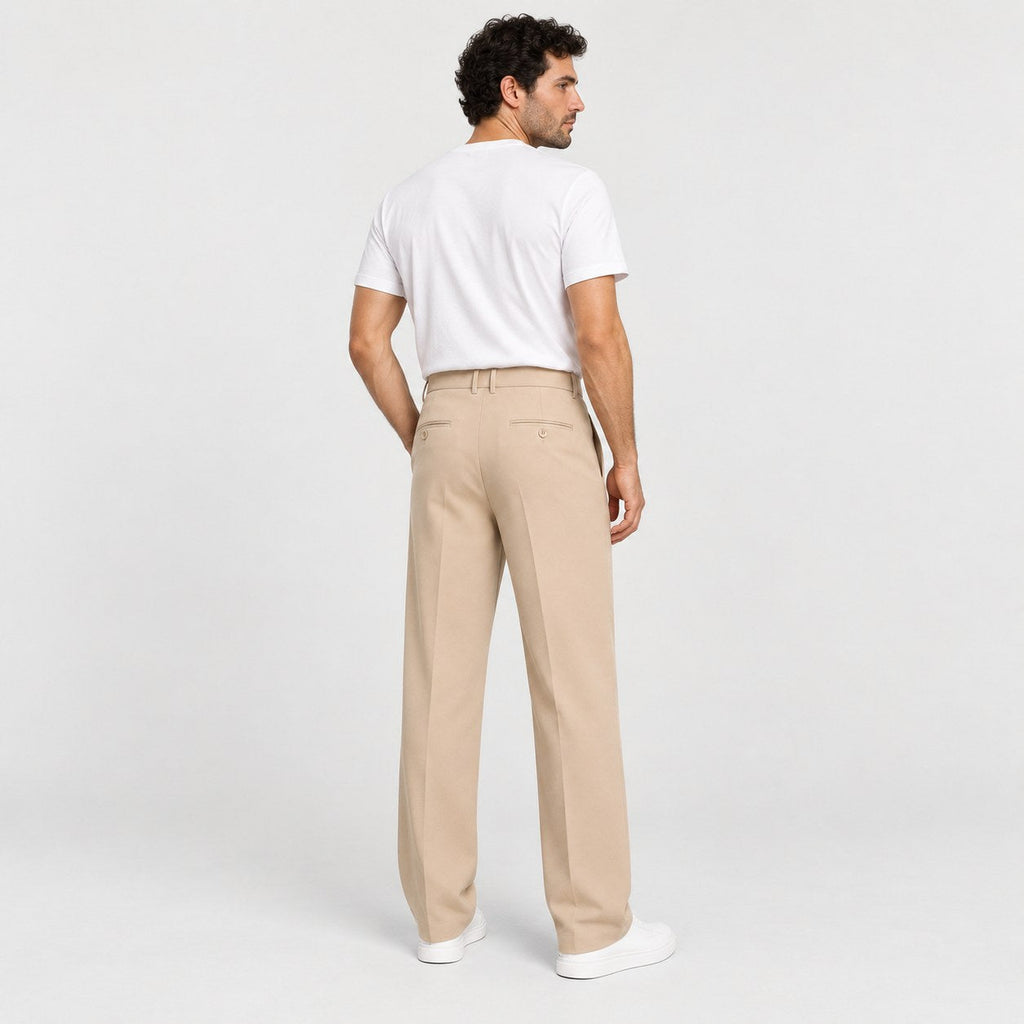 Men's Double-Pleat Trousers in Beige | Wylam – back view