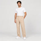 Men's Double-Pleat Trousers in Beige | Wylam – front view