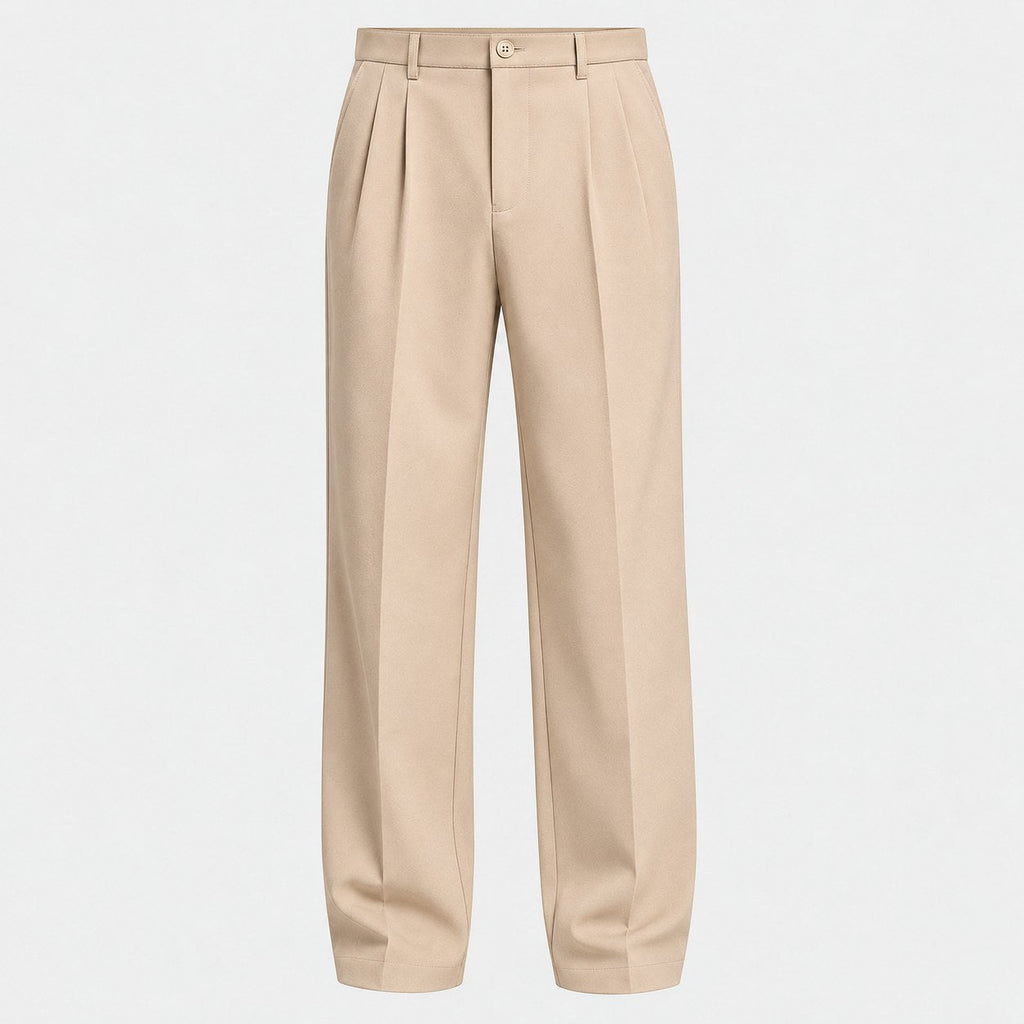 Men's Double-Pleat Trousers in Beige | Wylam – front view