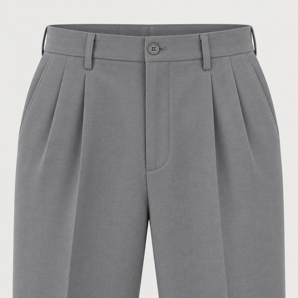 Men's Double-Pleat Trousers in Grey | Wylam – detail view