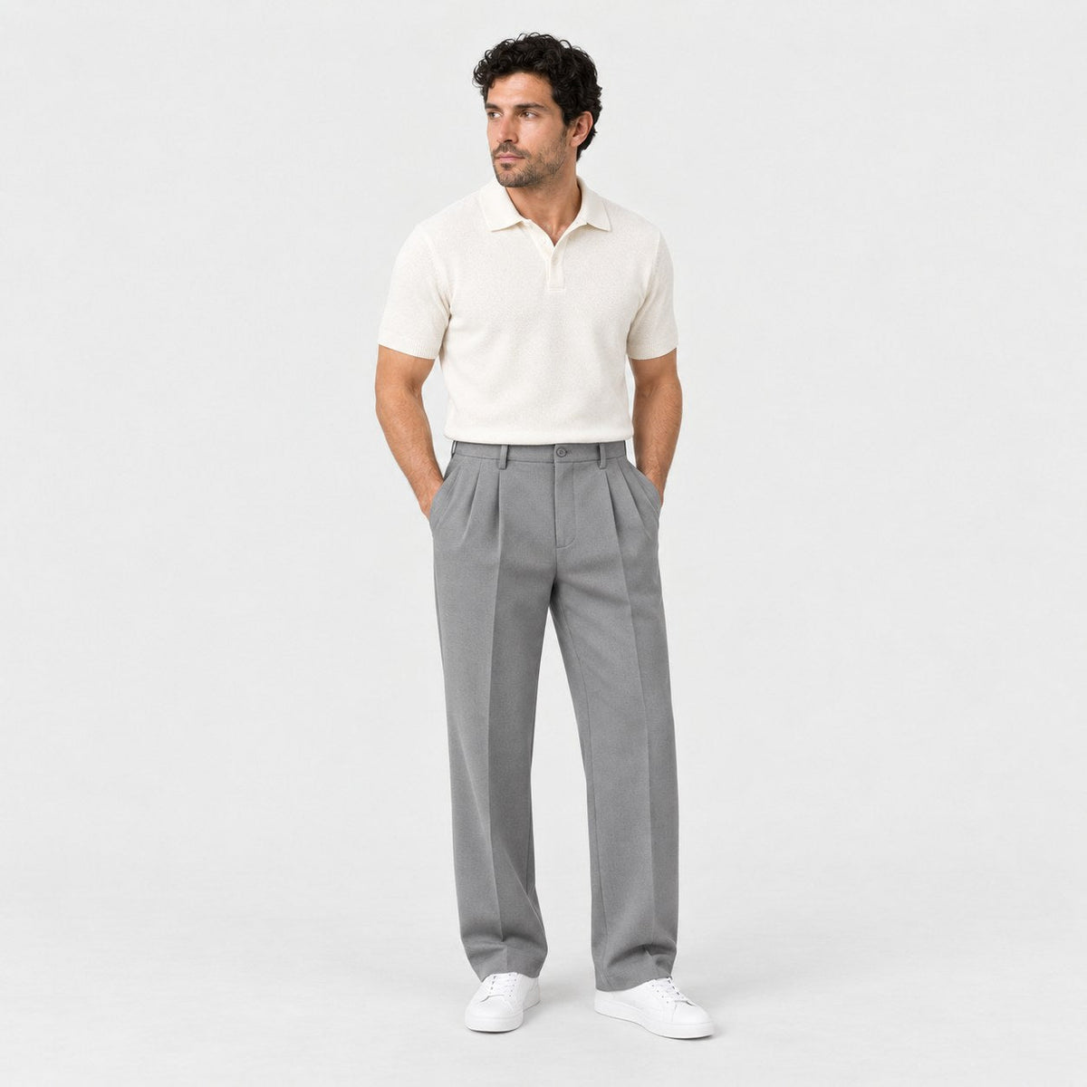 Men's Double-Pleat Trousers in Grey | Wylam – front view