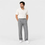 Men's Double-Pleat Trousers in Grey | Wylam – front view
