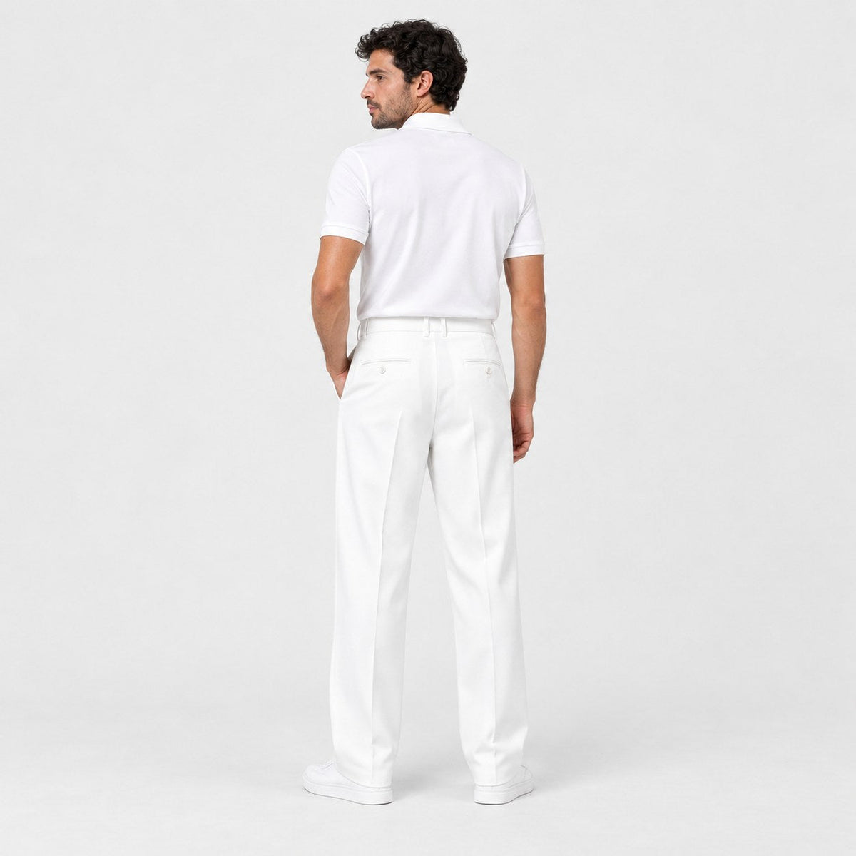Men's Double-Pleat Trousers in White | Wylam – back view