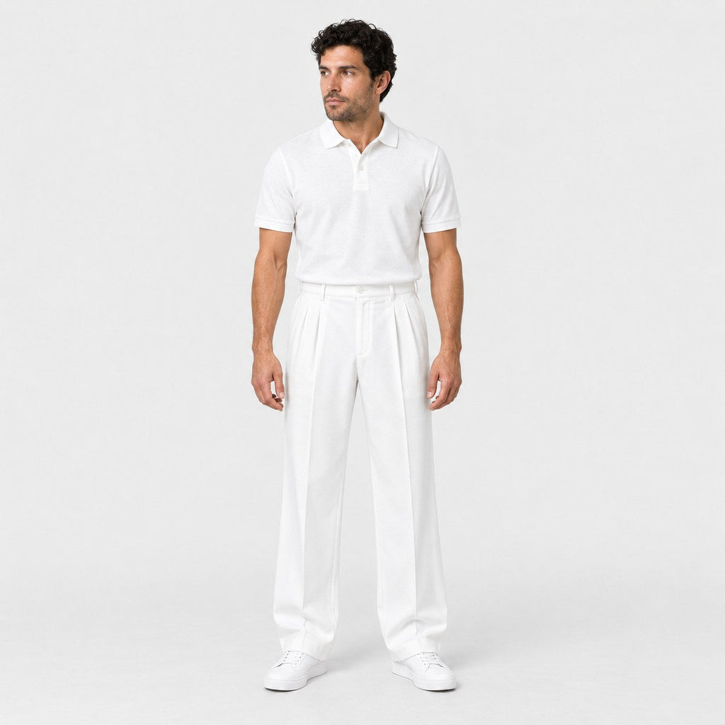 Men's Double-Pleat Trousers in White | Wylam – front view
