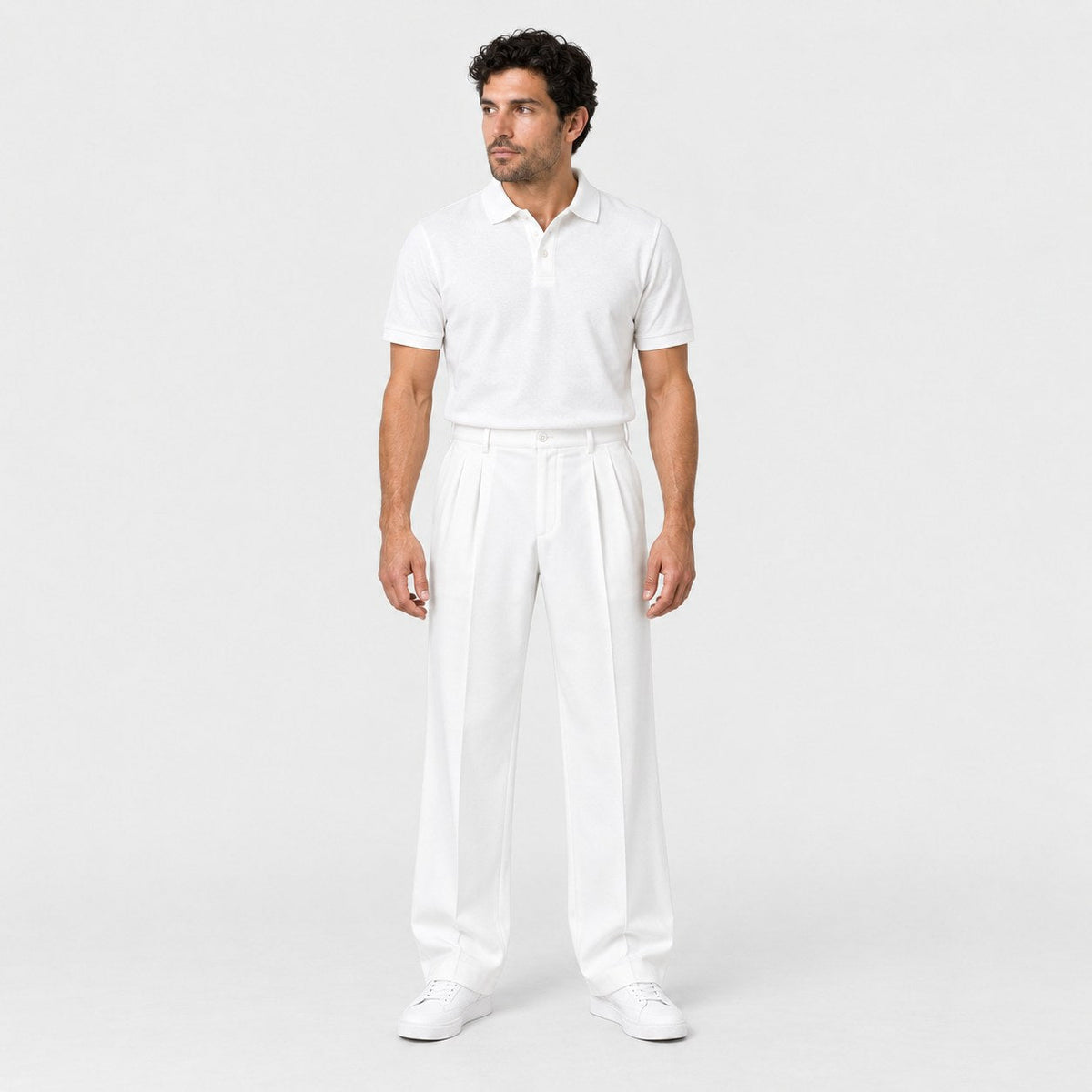 Men's Double-Pleat Trousers in White | Wylam – front view