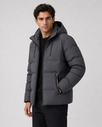 Men's drawstring hood puffer jacket with zip pockets