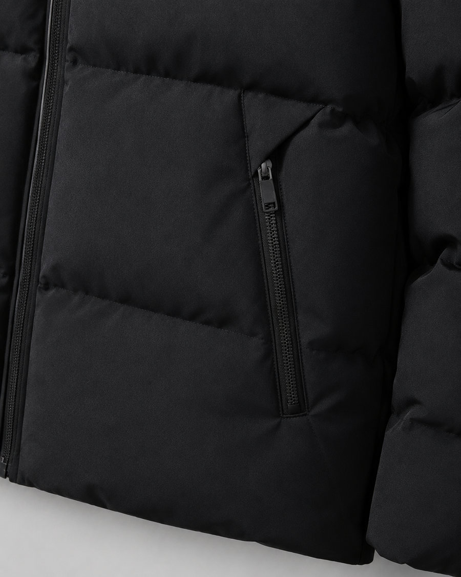 Men's drawstring hood puffer jacket with zip pockets