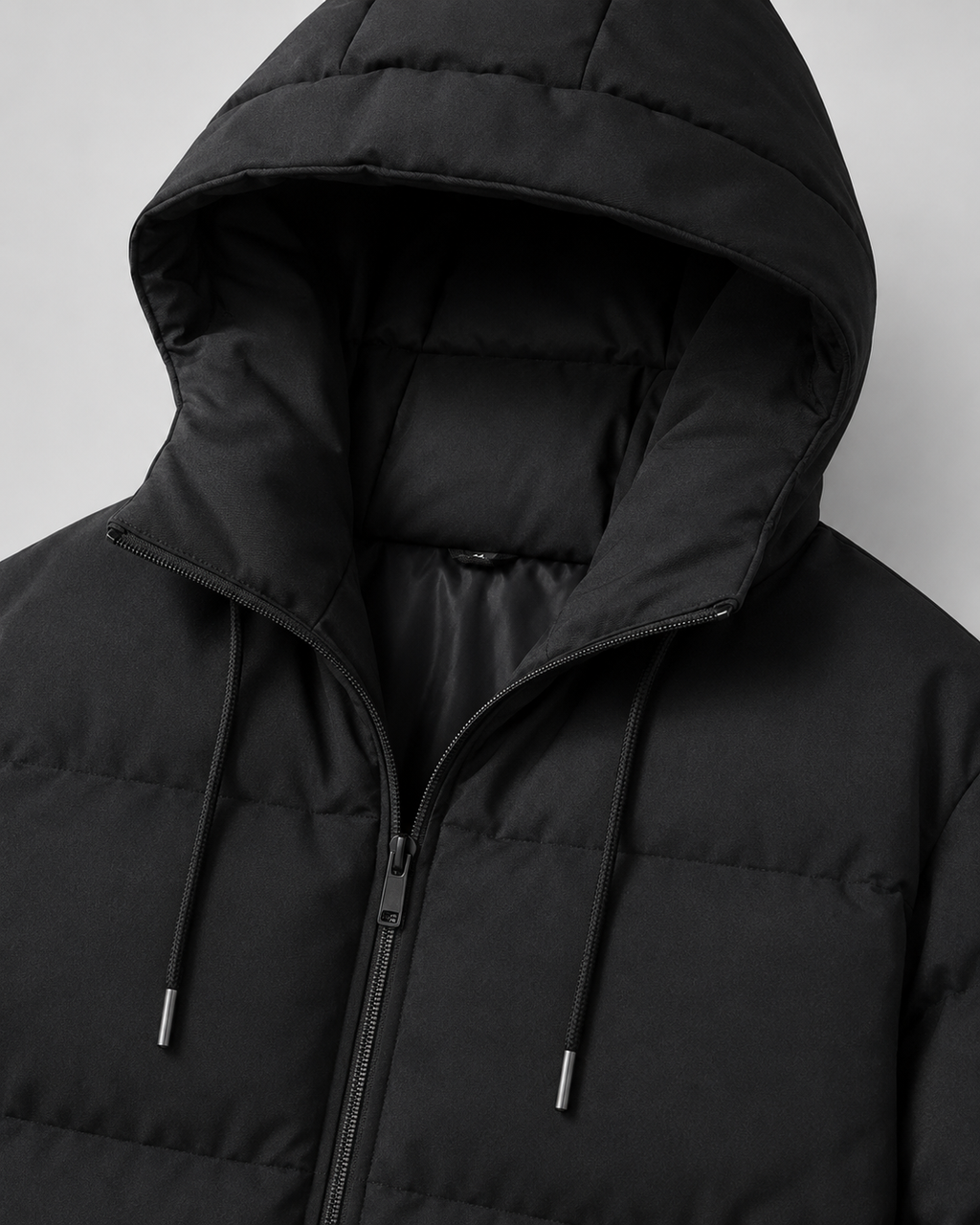 Men's drawstring hood puffer jacket with zip pockets