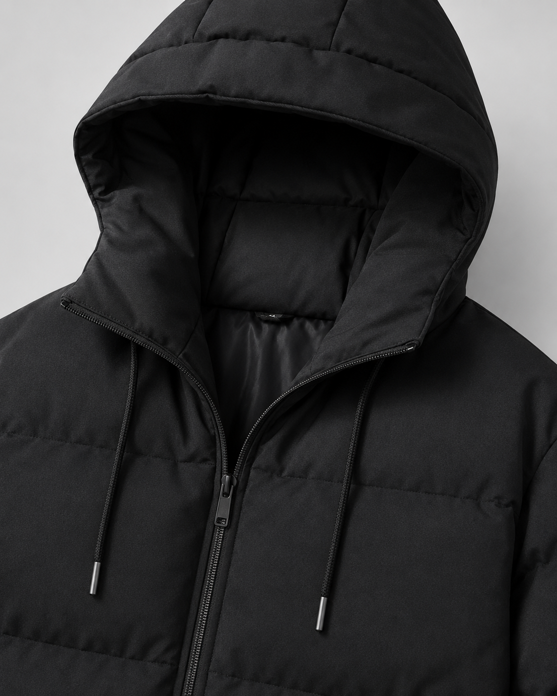 Men's drawstring hood puffer jacket with zip pockets