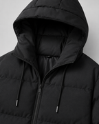 Men's drawstring hood puffer jacket with zip pockets