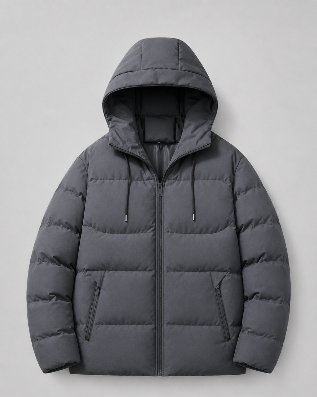 Men's drawstring hood puffer jacket with zip pockets