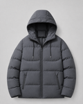 Men's drawstring hood puffer jacket with zip pockets