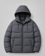 Men's drawstring hood puffer jacket with zip pockets