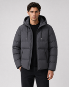 Men's drawstring hood puffer jacket with zip pockets