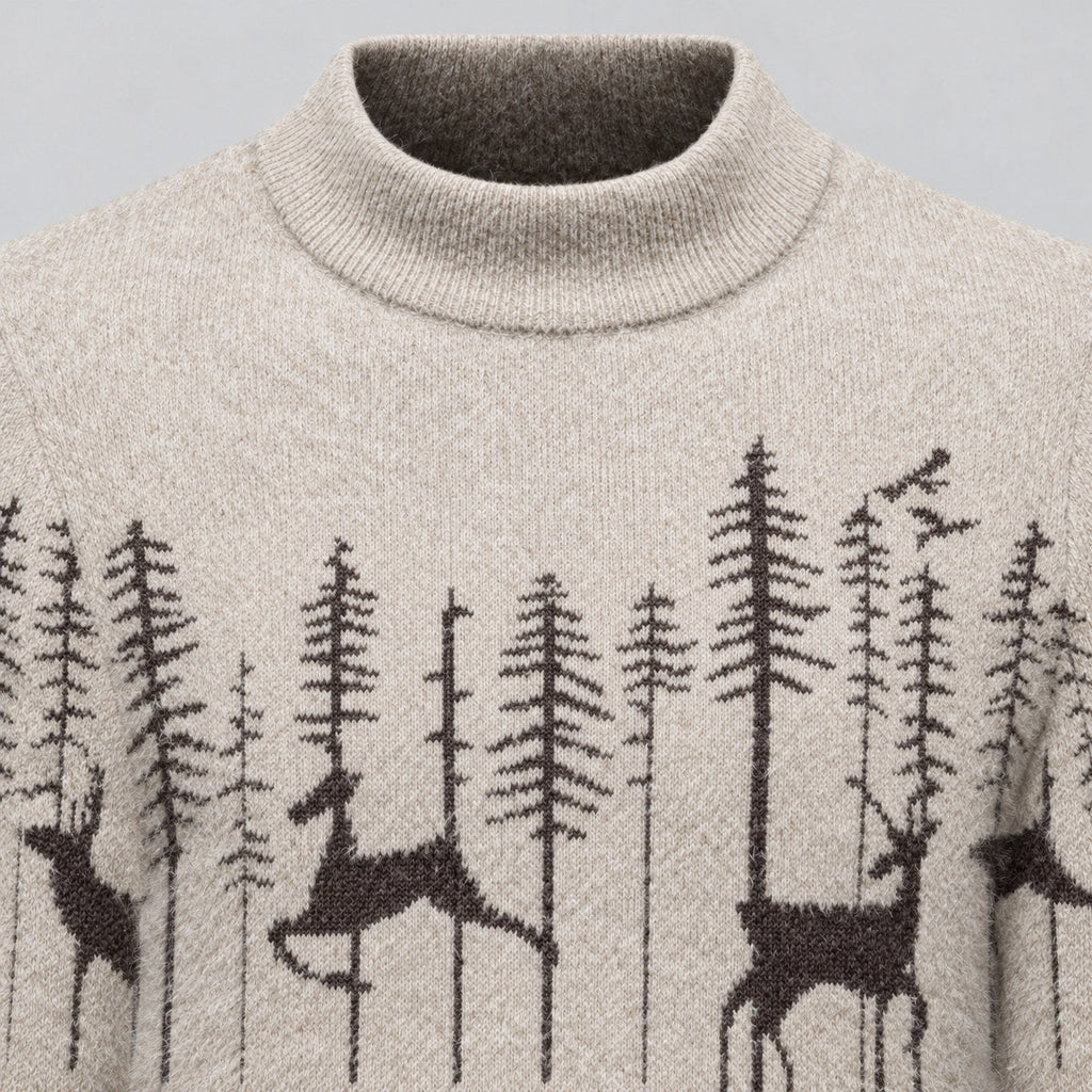 Men's woodland Christmas jumper in Beige | Redmire – detail view