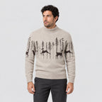 Men's woodland Christmas jumper in Beige | Redmire – front view