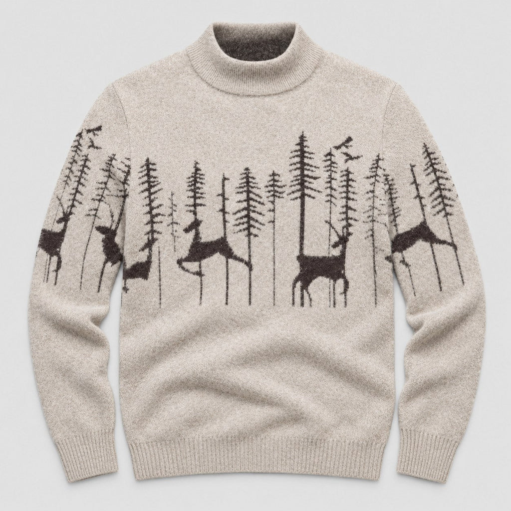 Men's woodland Christmas jumper in Beige | Redmire – front view