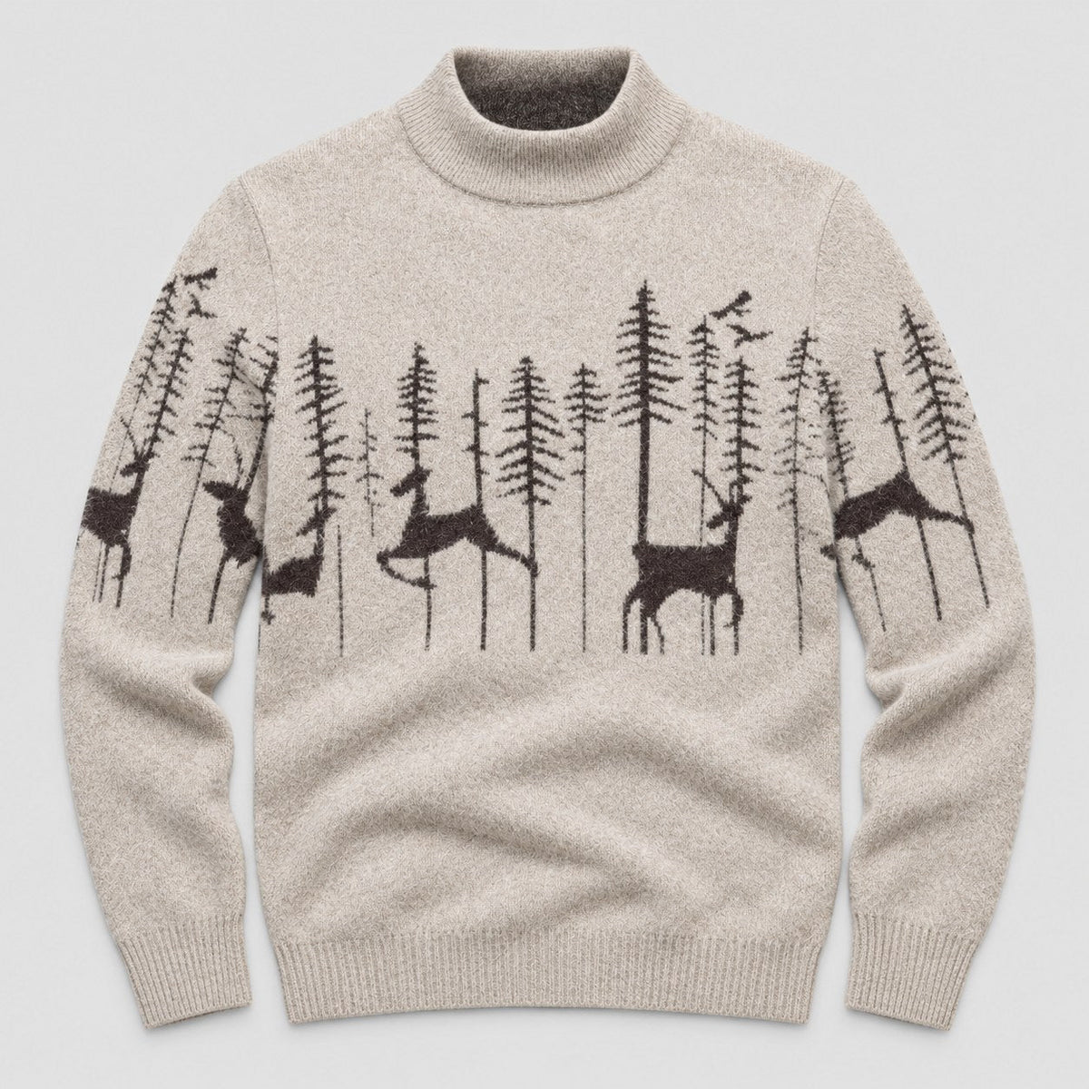 Men's woodland Christmas jumper in Beige | Redmire – front view