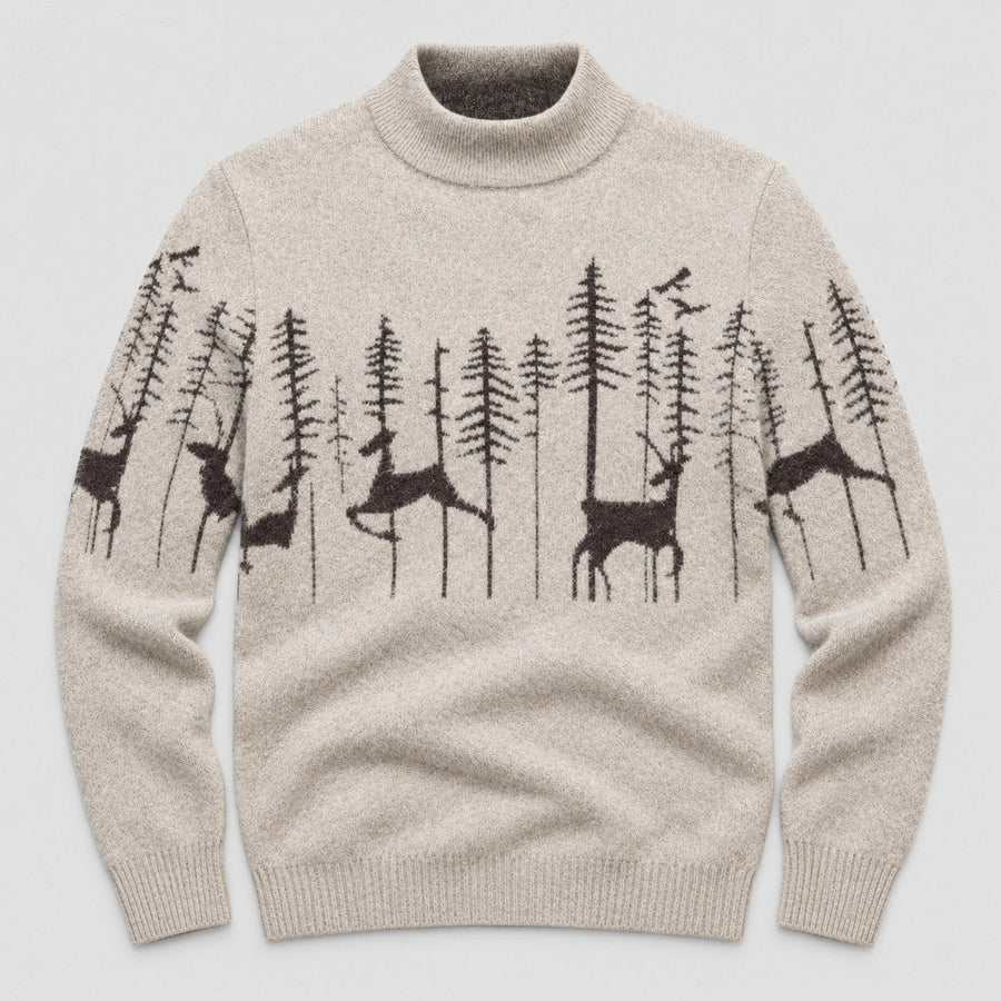 Men's woodland Christmas jumper in Beige | Redmire – front view