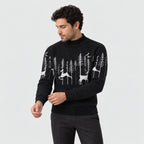 Men's woodland Christmas jumper in Black | Redmire – side view