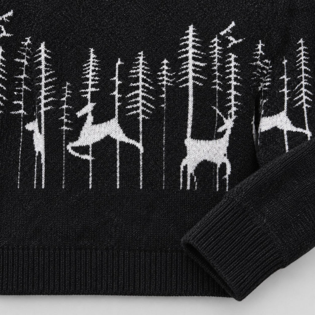Men's woodland Christmas jumper in Black | Redmire – detail view