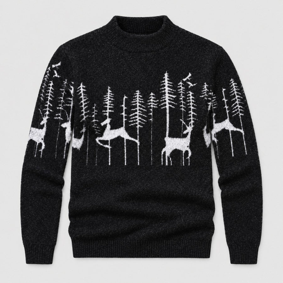 Men's woodland Christmas jumper in Black | Redmire – front view