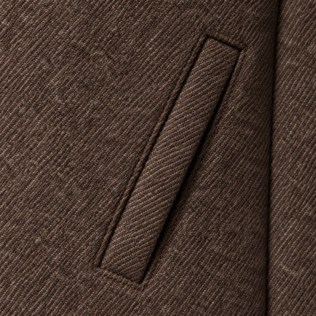 Men's stand collar overcoat in Brown | Tibenham – detail view