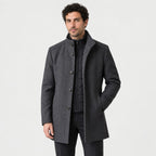 Men's stand collar overcoat in Grey | Tibenham – front view