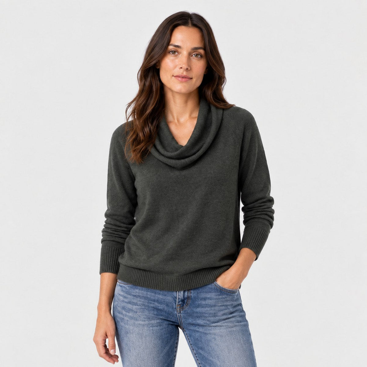 Women's Cowl Neck Jumper in Charcoal | Grantchester – front view