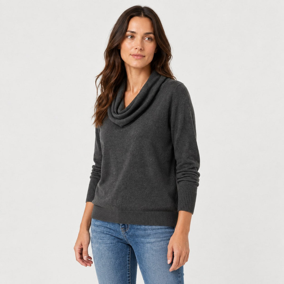 Women's Cowl Neck Jumper in Charcoal | Grantchester – side view