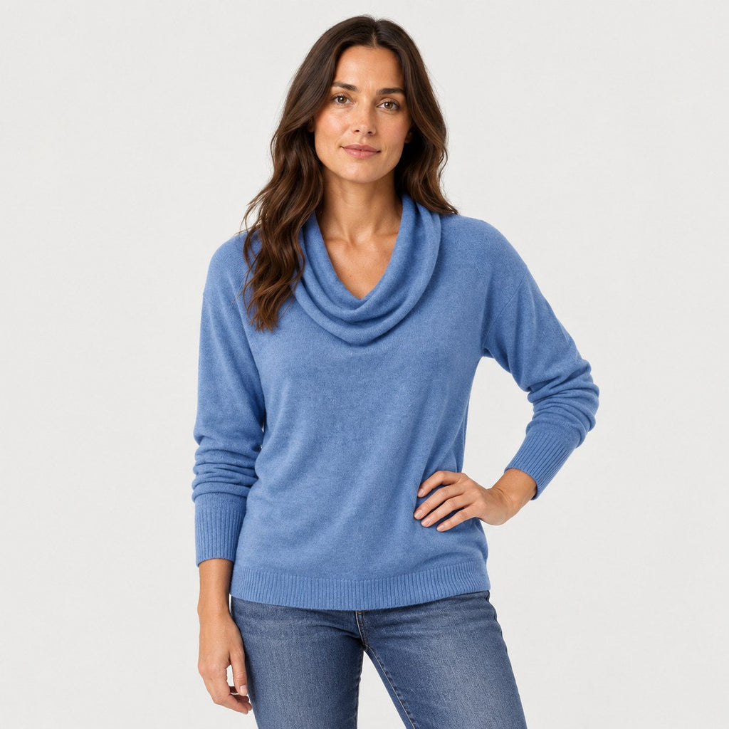 Women's Cowl Neck Jumper in Blue | Grantchester – front view