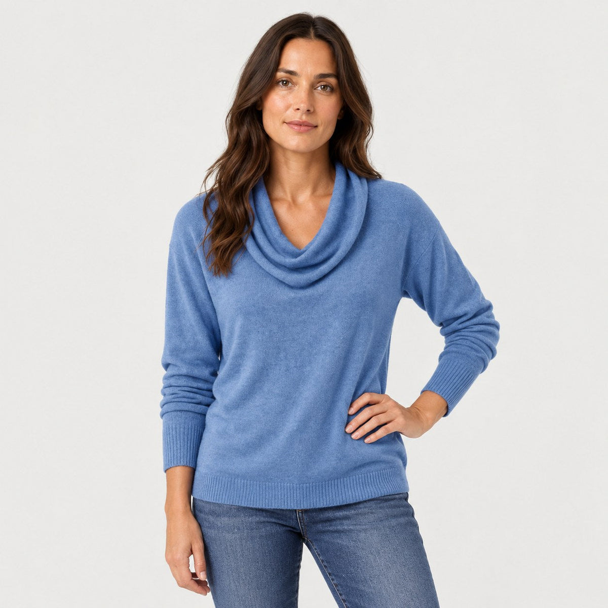 Women's Cowl Neck Jumper in Blue | Grantchester – front view