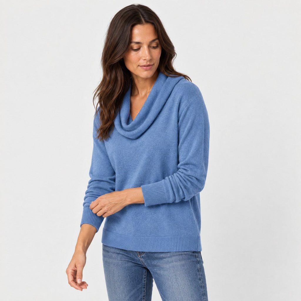 Women's Cowl Neck Jumper in Blue | Grantchester – side view